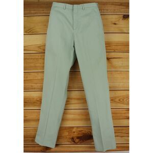 Lands' End Dress Pants Flat Front‎ Straight Leg Mens Sz 32x32 Green 100% Cotton